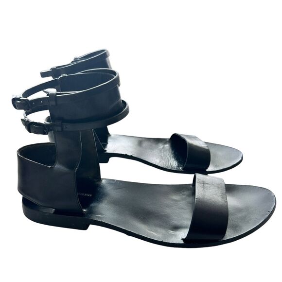 Alexander Wang Alec Ankle Cuff Black Leather flat sandals 39.5 US 8.5 - Picture 2 of 10